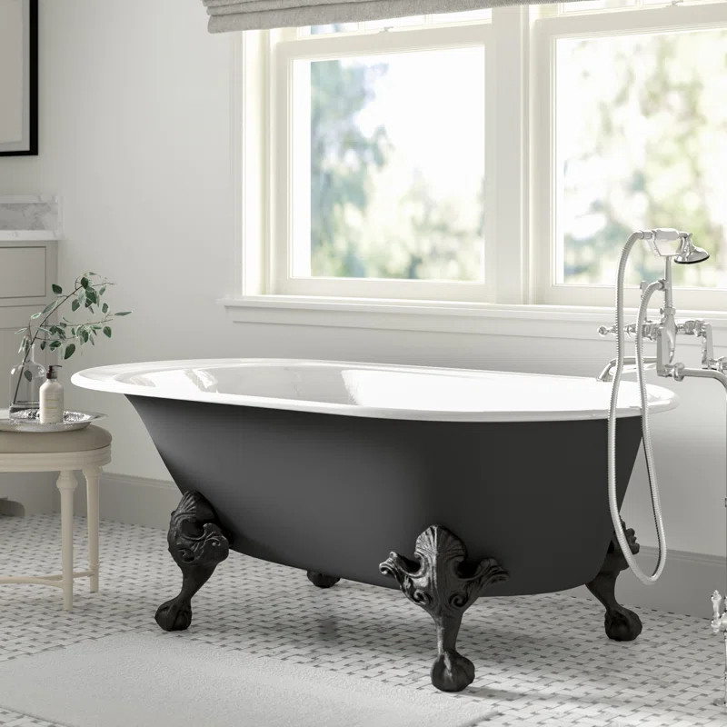 Iron Works Works Historic 66" x 36" Freestanding Oval Bath with Iron Black Exterior and Safeguard... | Wayfair North America