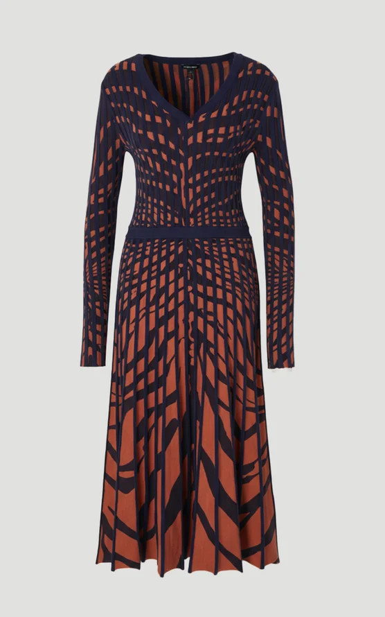 Zebra Jacquard Knit Full Skirted Midi Dress | Karen Millen US