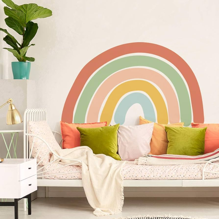 Boho Rainbow Wall Sticker 30 x 21 Inch Large Size Earthy Colors Rainbow Wall Decal for Girls Bedr... | Amazon (US)