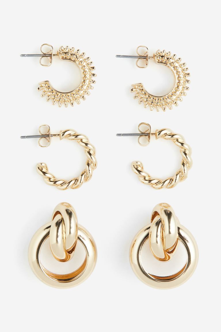 3 pairs hoop earrings - Gold-coloured - Ladies | H&M GB | H&M (UK, MY, IN, SG, PH, TW, HK)