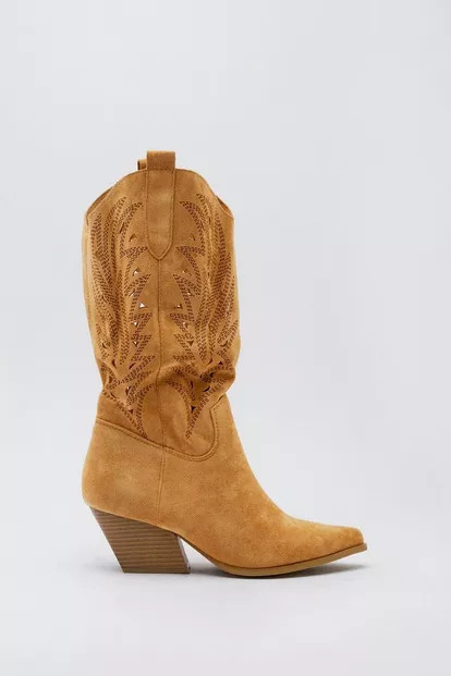 Faux Suede Cut Out Cowboy Boots | Nasty Gal (US)