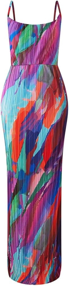 VECVOC Summer Floral Dress Sexy Strap Shoulder Pleated Maxi Dresses A Line Wedding Guest Dresses ... | Amazon (US)