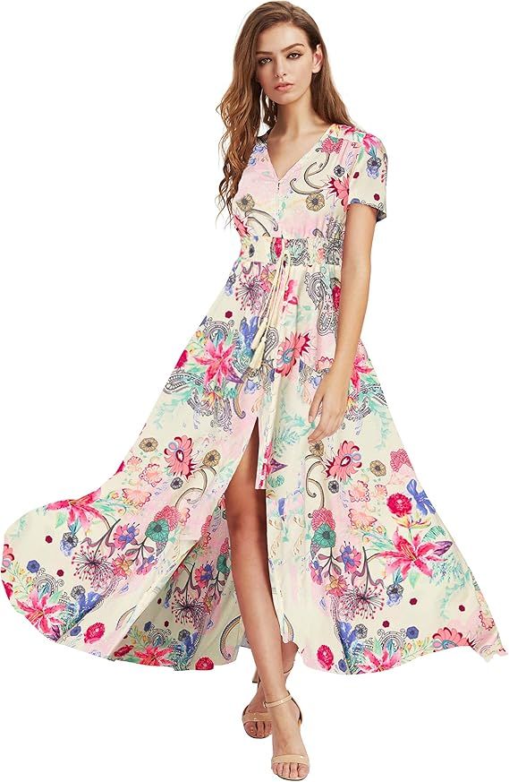 Milumia Women Button Up Floral Print Party Split Flowy Maxi Dress | Amazon (US)