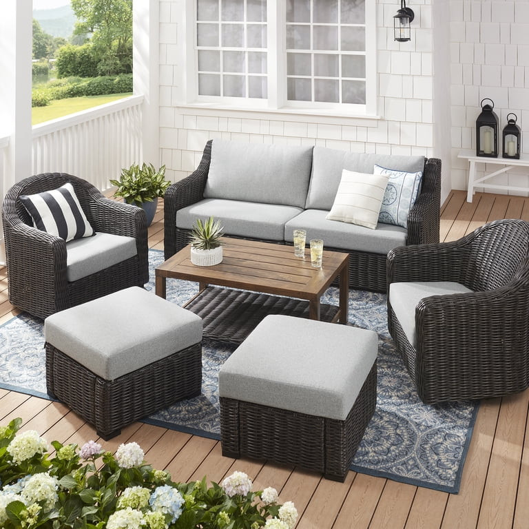 Better Homes & Gardens Bellamy 4 Piece Patio Conversation Set with Barrel Back Chairs, Dark Brown | Walmart (US)