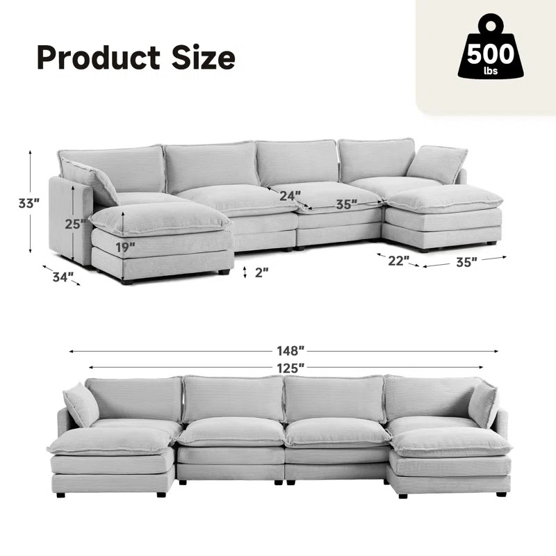 Redenius 6-Piece 148'' Upholstered Corduroy U-Shape Sectional | Wayfair North America