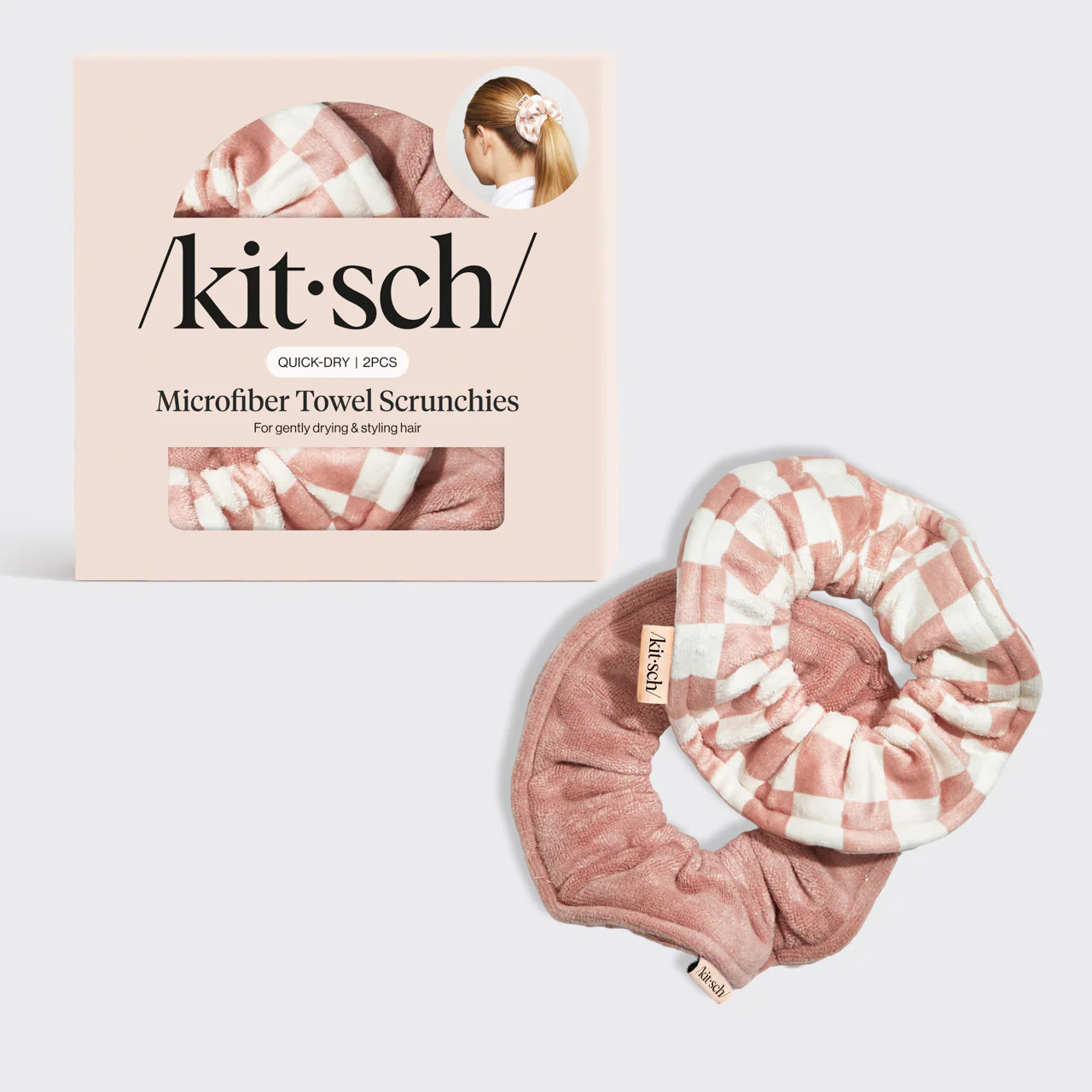 Terracotta Checker Microfiber Towel Scrunchies 2p | KITSCH | Kitsch