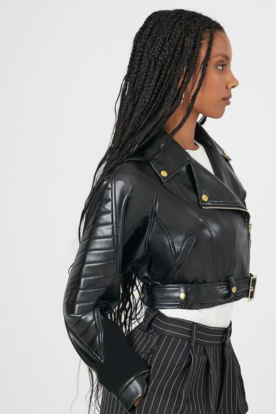 Cropped Faux Leather Moto Jacket | Forever 21