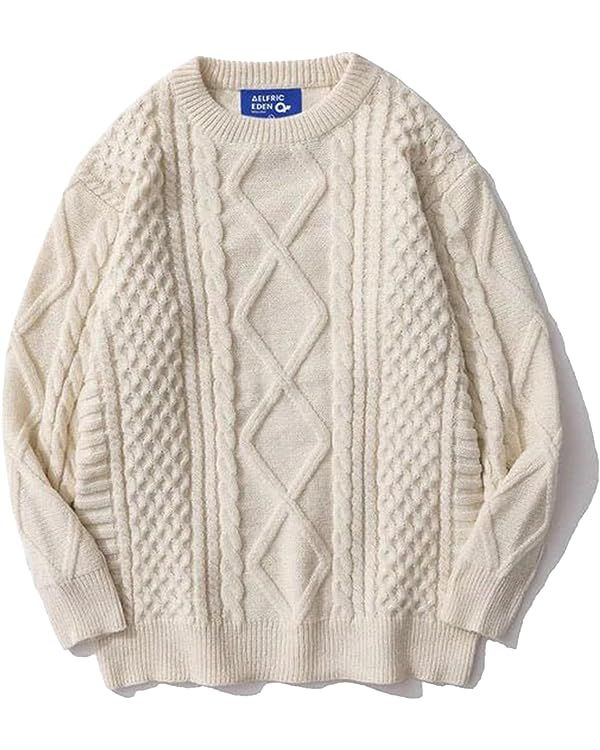 Aelfric Eden Oversized Knit Sweater Solid Vintage Pullover Sweater Unisex Woven Crewneck Knitted ... | Amazon (US)