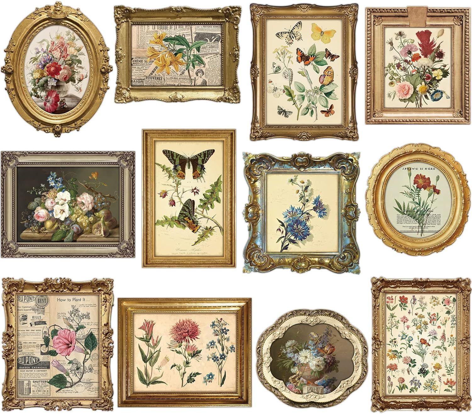 Geetery 12 Pieces Vintage Wall Decorations Vintage Flower Picture Frame Poster Wildflower Wall Po... | Amazon (US)