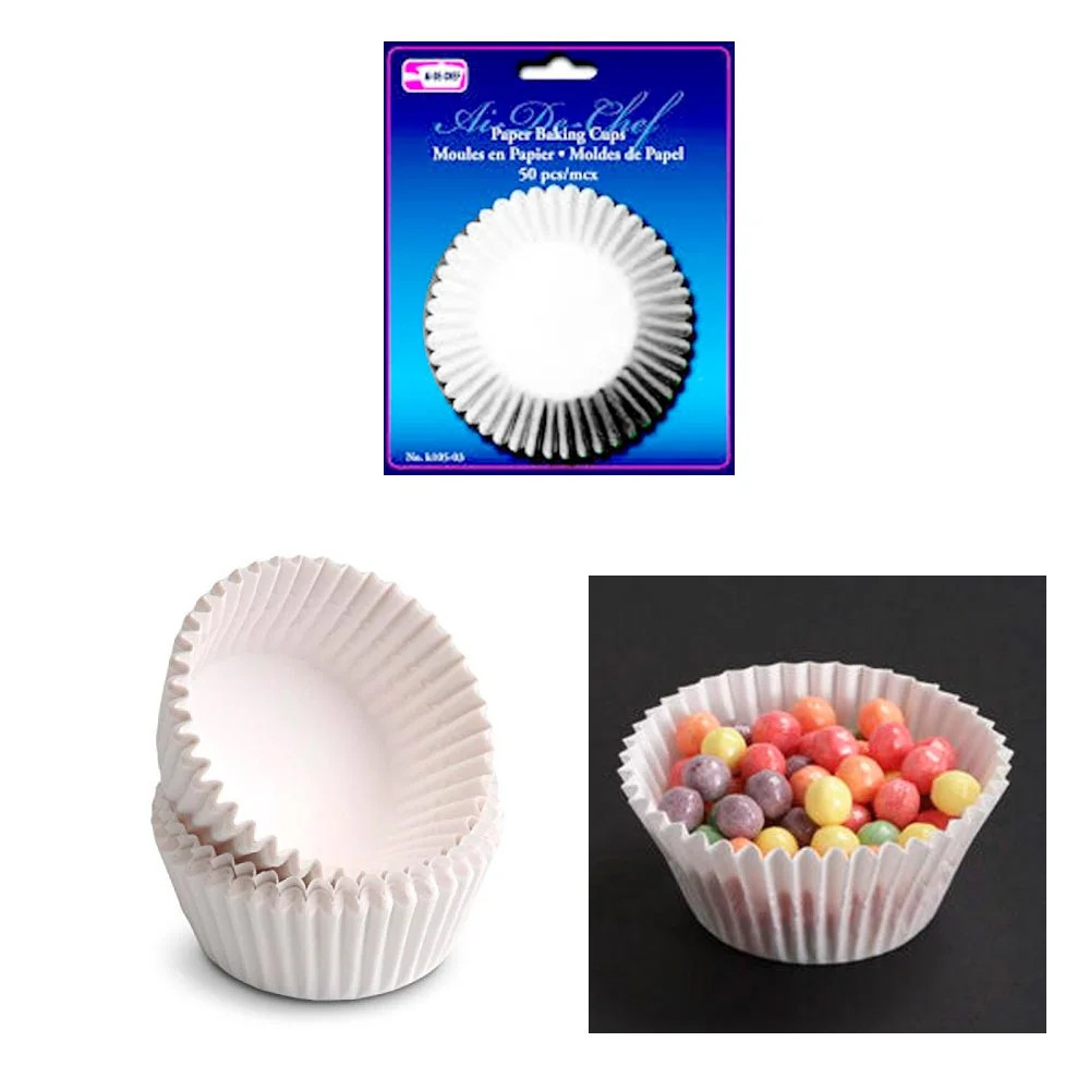 50 Pc Baking Cups Cupcake Liners Paper Molds Muffin Parchment Bake Party White | Walmart (US)