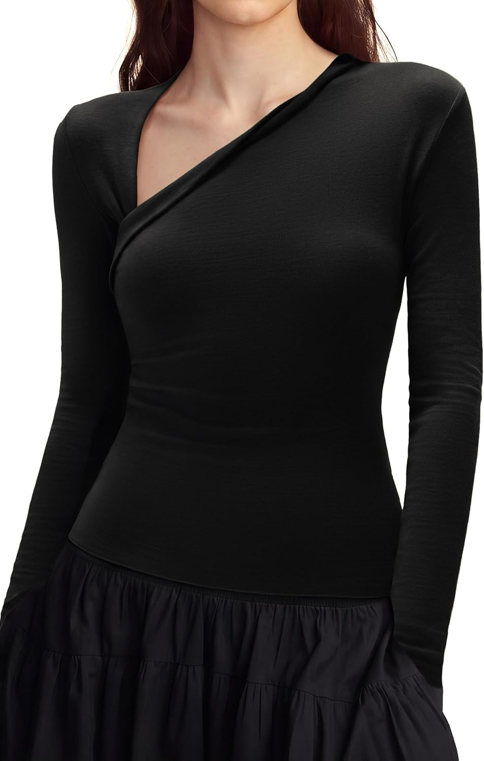 SUUKSESS Modal Cashmere Long Sleeve T Shirts for Women Ultralight Fall Fashion 2025 Trendy Asymmetric Neck Casual Tops | Amazon (US)