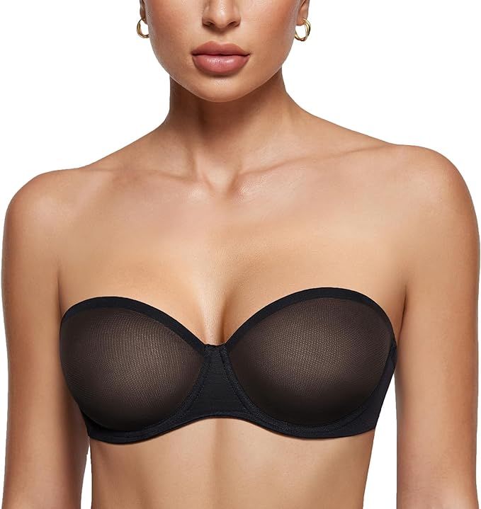 INLYRIC Women's Sheer Strapless Bras Mesh Sexy Unlined Plus Size See Through Bra Underwire Demi M... | Amazon (US)