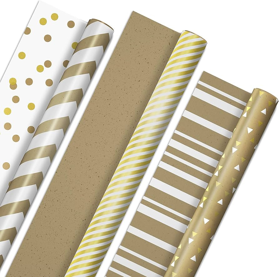 Hallmark White and Gold Wrapping Paper Rolls for Graduation, Birthday, Wedding, Bridal Shower, Al... | Amazon (US)