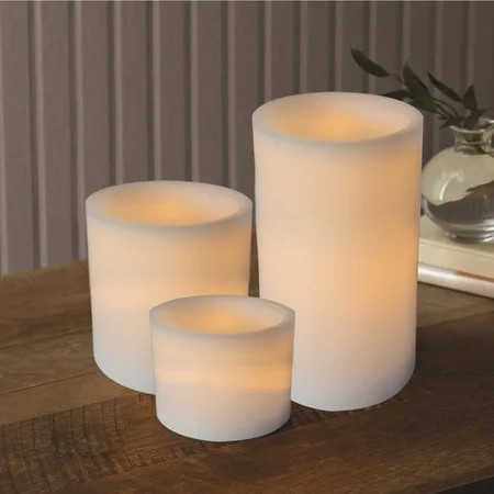 Mainstays 3-Pack Flameless LED Pillar Candle, White, Various Sizes | Walmart (US)