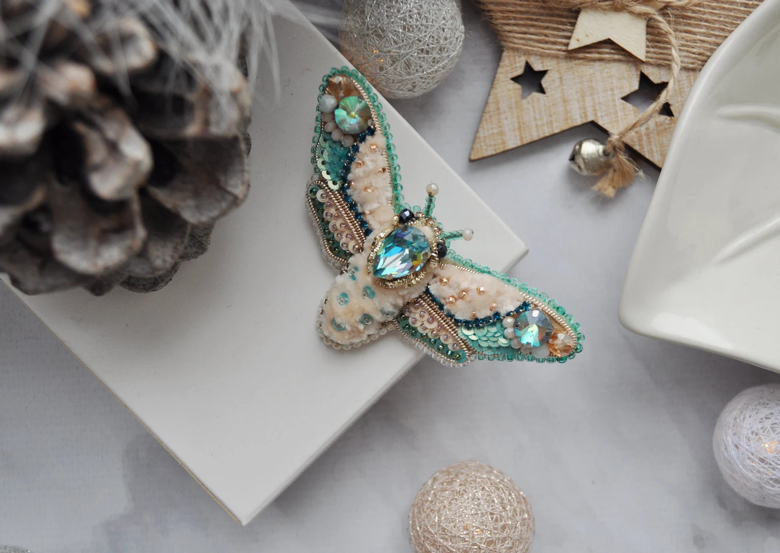 Beaded Beetle Moth Brooch: Embroidery Insect Pin, Handcrafted Mint Bug Badge - Etsy | Etsy (US)