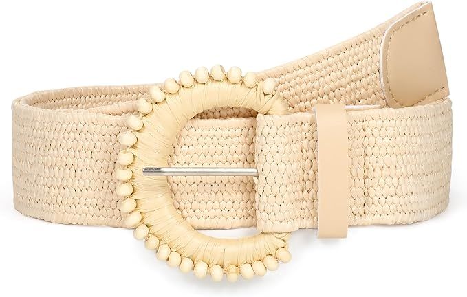 Straw Woven Elastic Belt for Women Stretchy Belts for Dress Fashion Boho Belt Rattan Waist Belt R... | Amazon (US)