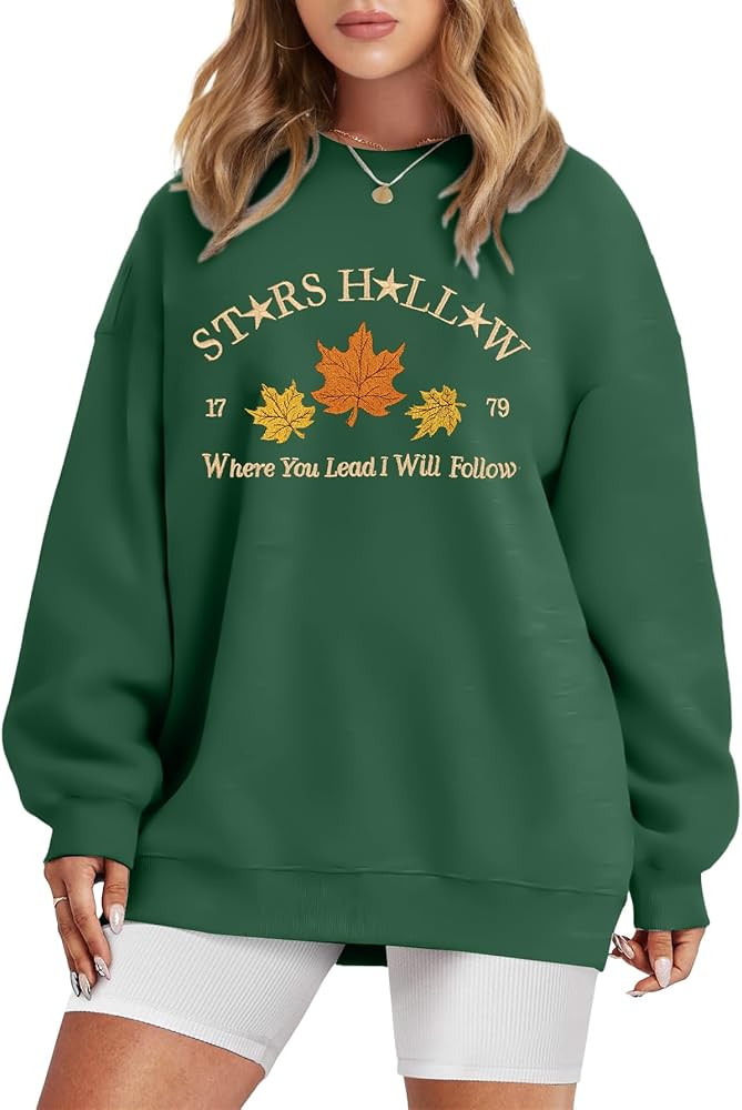 MYHALF Crewneck Sweatshirt for Women Fall Leaf Graphic Sweatshirts Vacation Long Sleeve Drop Shou... | Amazon (US)