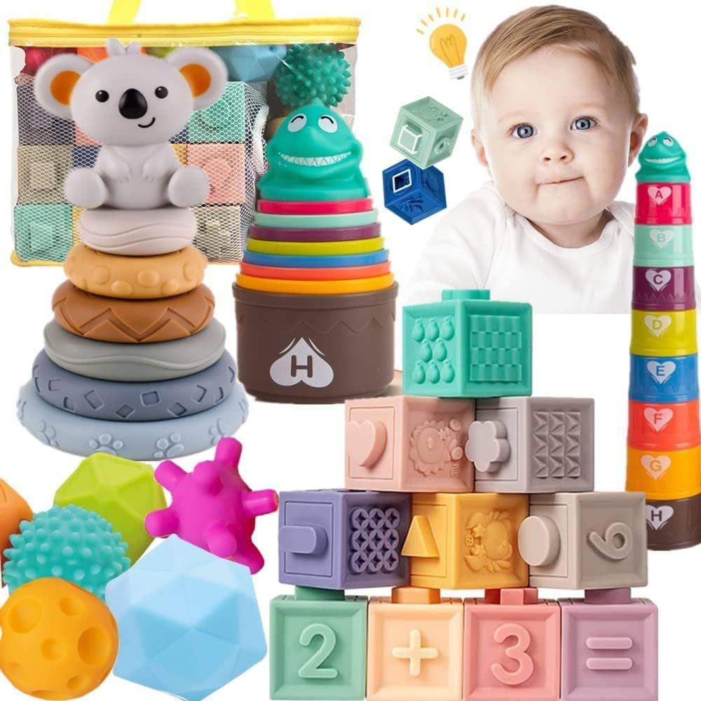 ELLECK Montessori Toys for Babies& Baby Toys 6 to 12 Months/ 4 in 1 Soft Baby Toys Bundle/Infant ... | Amazon (US)