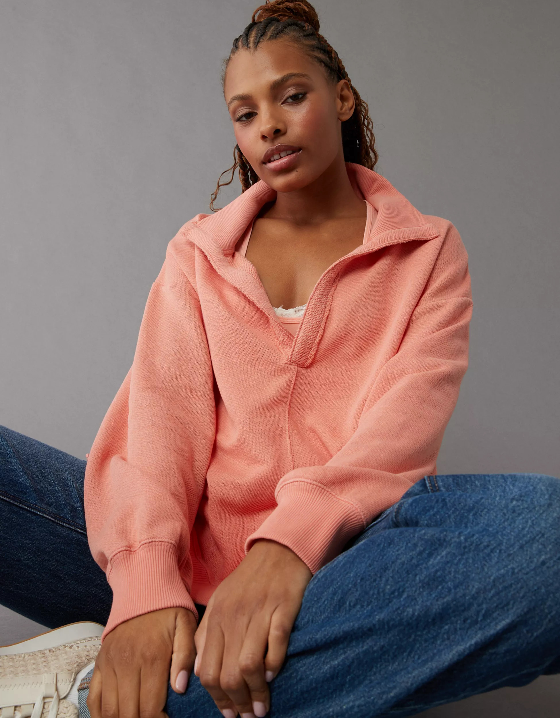 AE Oversized Big Hug Polo Sweatshirt | American Eagle Outfitters (US & CA)