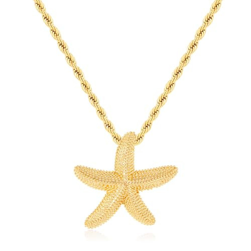 ENSKEFEN Gold Starfish Necklaces for Women Trendy Textured Sea Star Shell Necklace Boho Ocean Starfish Pendant Necklace Adjustable Gold Chain Necklaces Summer Beach Jewelry | Amazon (US)