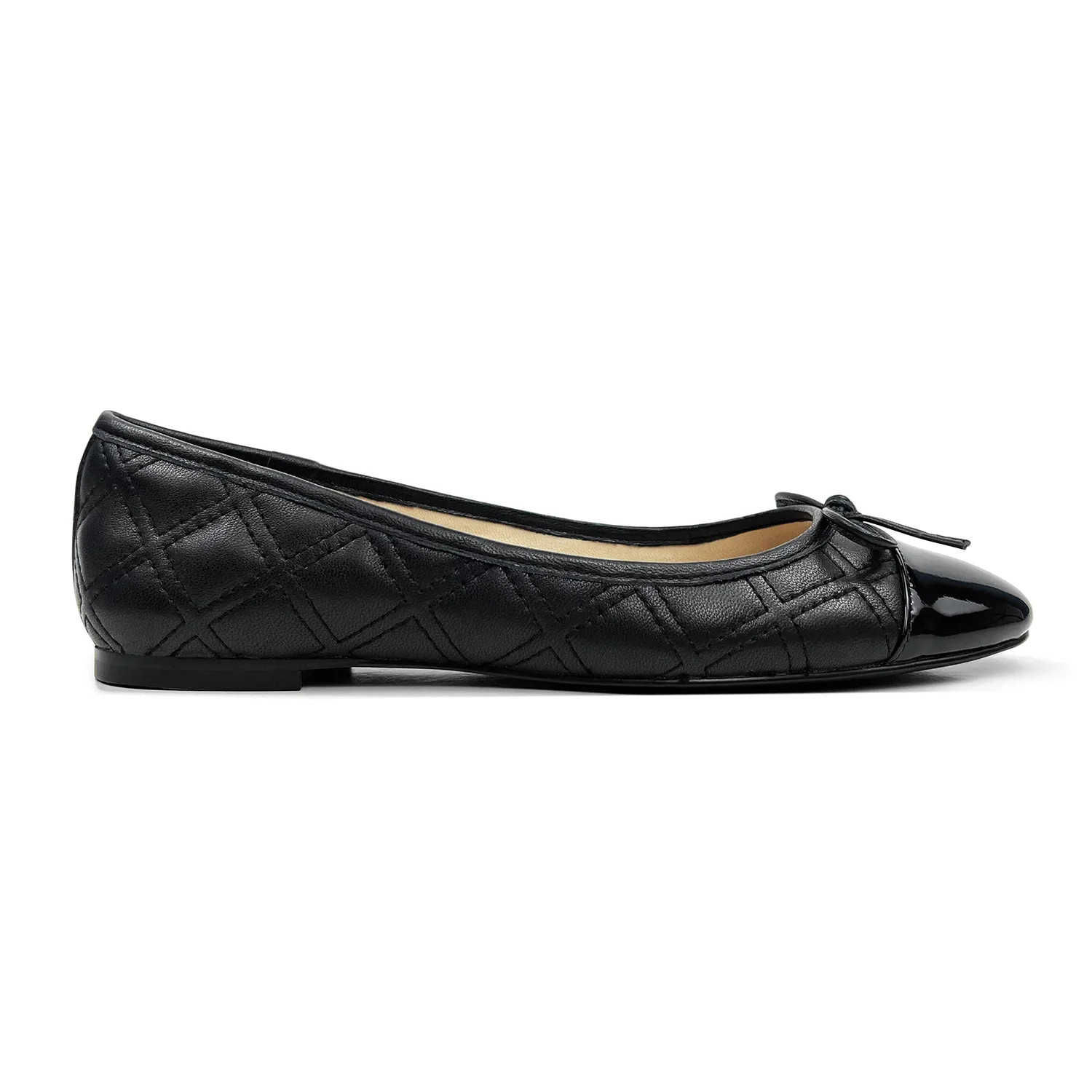 Sadie Quilted Ballet Flat in Black Leather | Shop Simon