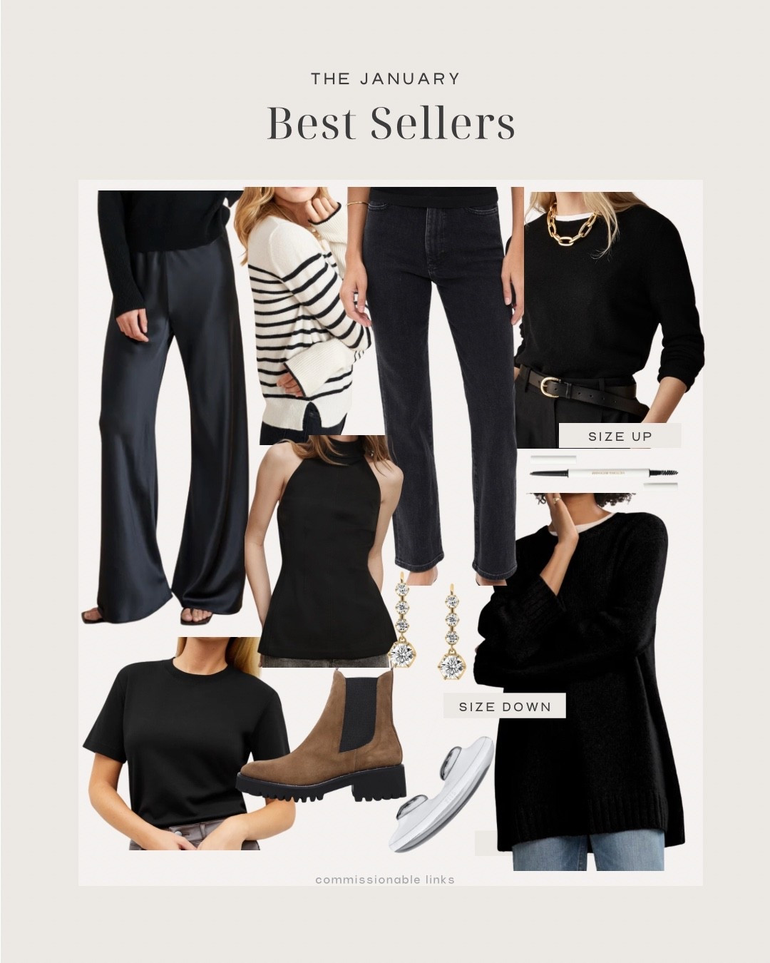 The January bestsellers! Gray jeans cashmere sweaters winter boots the best tshirt halter top drop earrings satin pants striped sweater and microcurrent device 

#LTKSeasonal