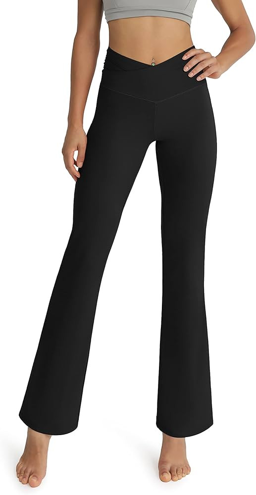 ODODOS Cross Waist Bootcut Yoga Pants for Women, Non See Through Bootleg Sports Gym Flare Workout... | Amazon (US)
