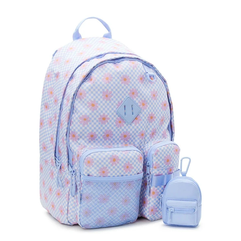 No Boundaries Women's Dome Multi Pocket 17" Backpack, Pastel Checker Daisy | Walmart (US)