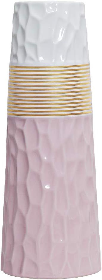 LIONWEI LIONWELI 11 inch Pink White Gold Finish Ceramic Flower Vase Home Decor Vase and Table Cen... | Amazon (US)