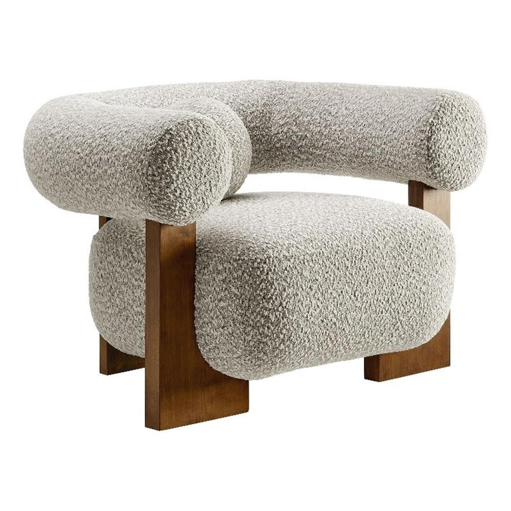 Modway Jace Boucle Fabric Accent Chair in River Rock - Upholstered Barrel Chair with Pillow - Com... | Amazon (US)