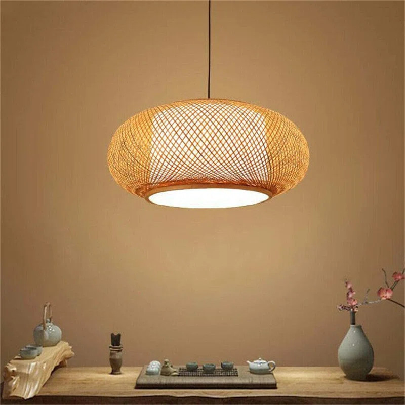 23.6 Inch Rustic Hand-Woven Bamboo Rattan Pendant Light, Narural Bamboo Lantern Pendant Cage | Wayfair North America