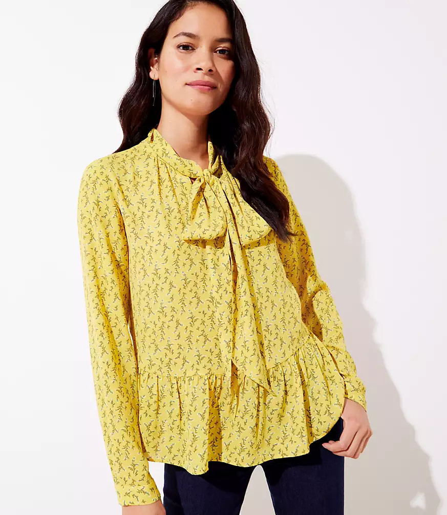 Floral Peplum Bow Blouse | LOFT