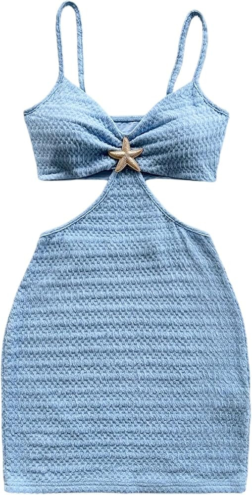 Floerns Women's Boho Knitted Cut Out Bodycon Dress Starfish Decor Backless Cami Mini Dress | Amazon (US)