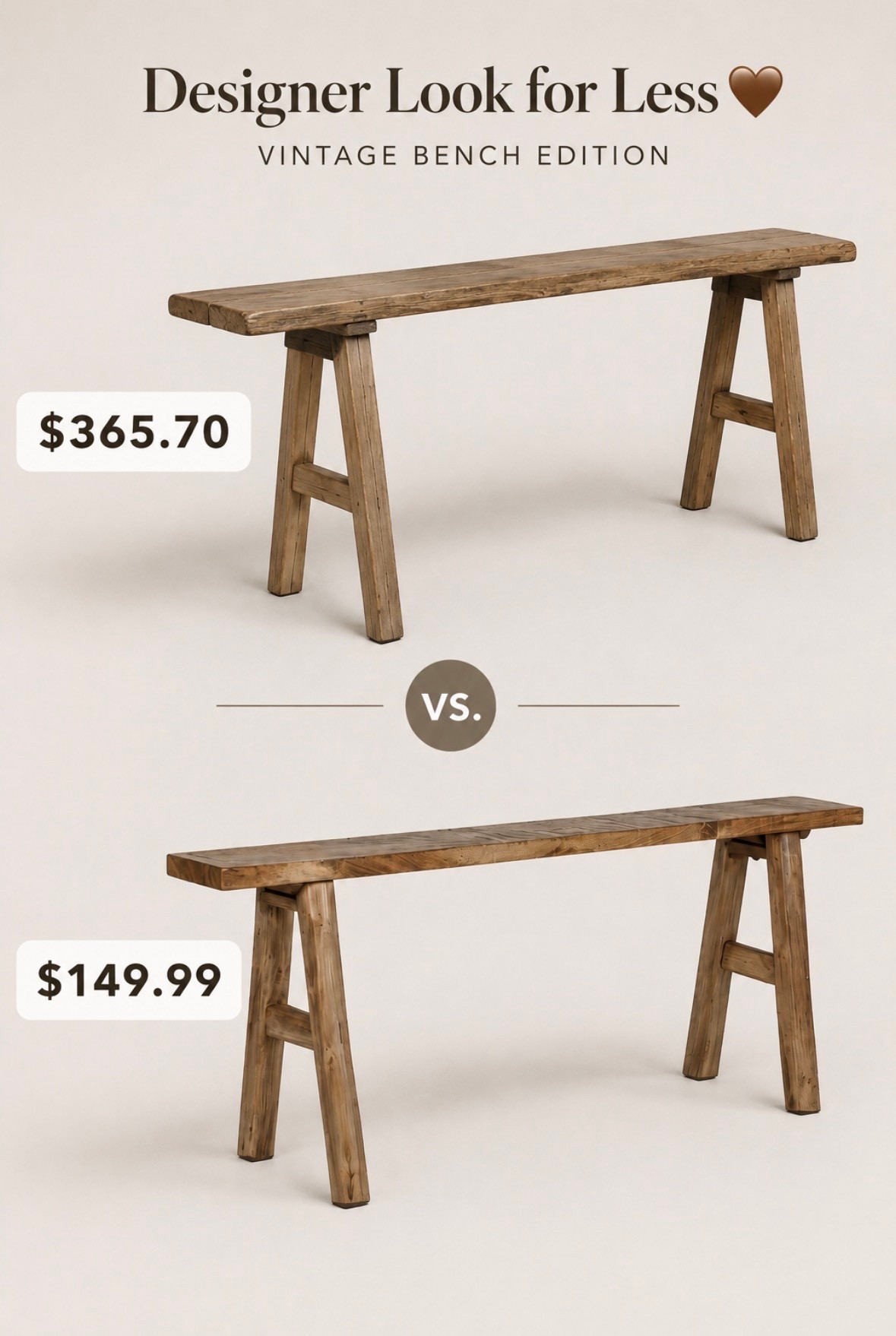 🤎 Designer Look for Less | Vintage Bench Edition

I found a nearly identical vintage-style bench for $149.99 compared to a similar version priced at $365.70.

#amazonhome
#amazonfinds
#wayfairfinds
#wayfairhome
#vintagebench
#designerdupe
#organicmodern
#homedecorfinds
#budgetdecor
#interiorstyling

#LTKHome #LTKSaleAlert #LTKU