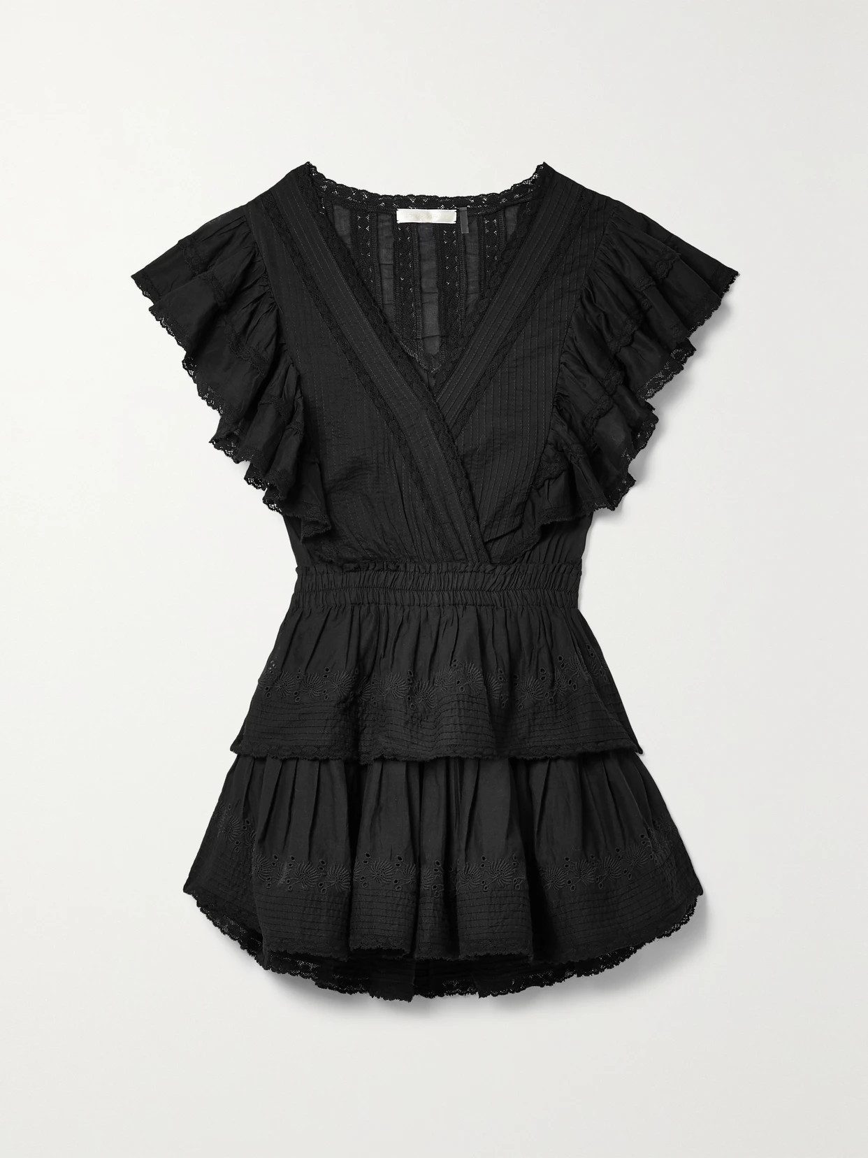 LoveShackFancy - Gwen Ruffled Lace-trimmed Broderie Anglaise Cotton Mini Dress - Black | NET-A-PORTER (UK & EU)