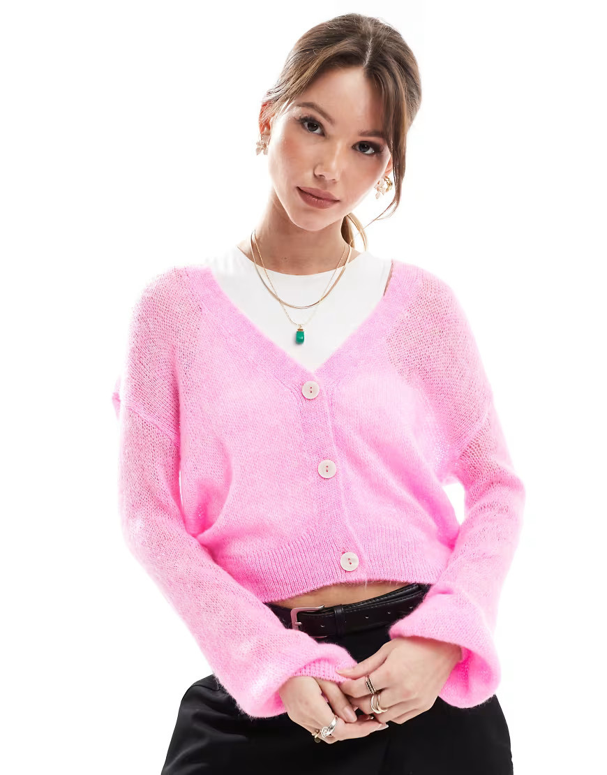 ONLY lightweight knitted cardigan in pink | ASOS (Global)