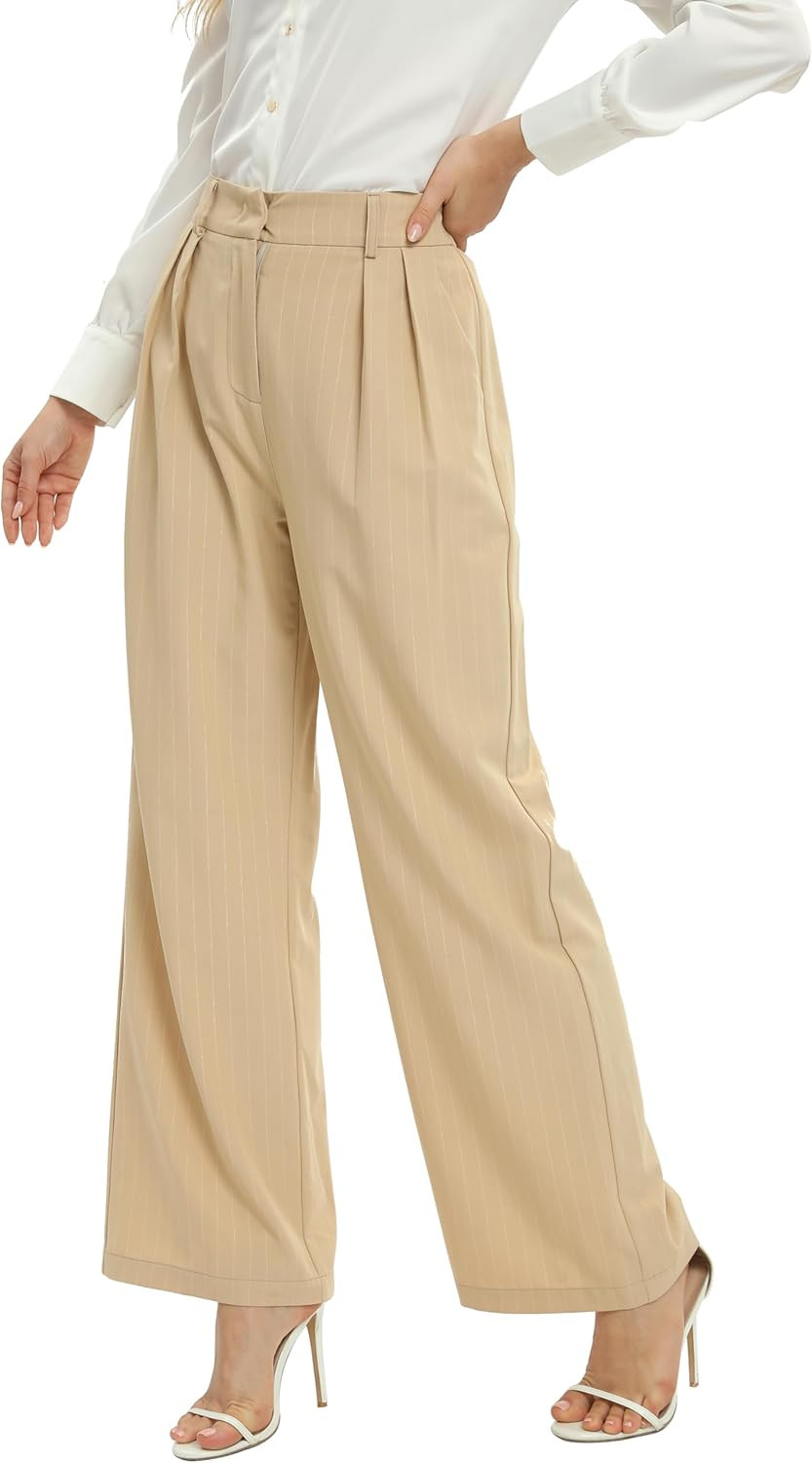 KICZOY Women's Wide Leg High Waist Wide Leg Pants Loose Fit Back Elastic Waist Pleated Front Trou... | Amazon (US)