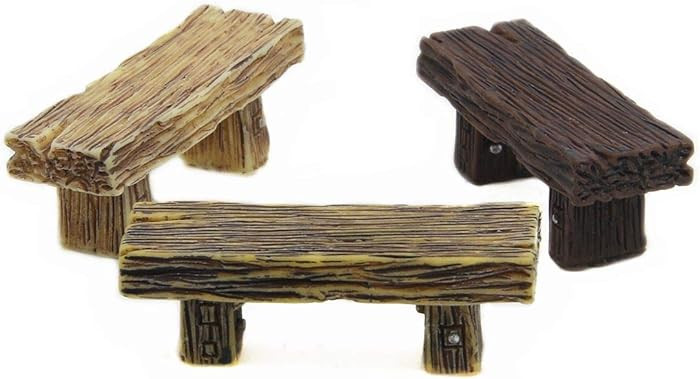 3Pcs Mini Resin Bench Miniature Fairy Garden Bench Dollhouse Accessories Statue DIY Decor Gift | Amazon (US)