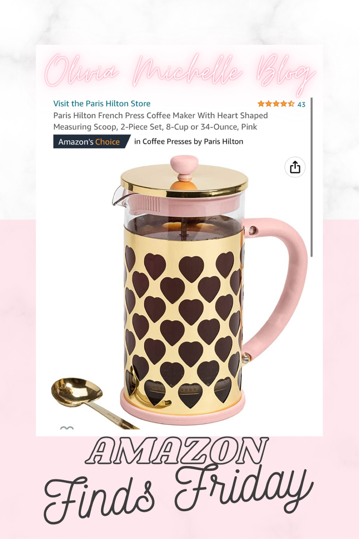 Amazon Finds Friday! I grabbed this super cute pink and gold coffee press / French press by Paris Hilton. Pink and gold kitchen. Pink and gold home. Amazon home finds. Amazon kitchen. 

#LTKhome #LTKunder50