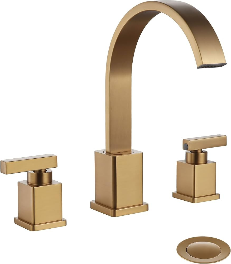 WorbWay Bathroom Faucet Brushed Gold, Upgrade Anti-Fingerprint 2 Lever Handle 3 Hole 8 inch Wides... | Amazon (US)