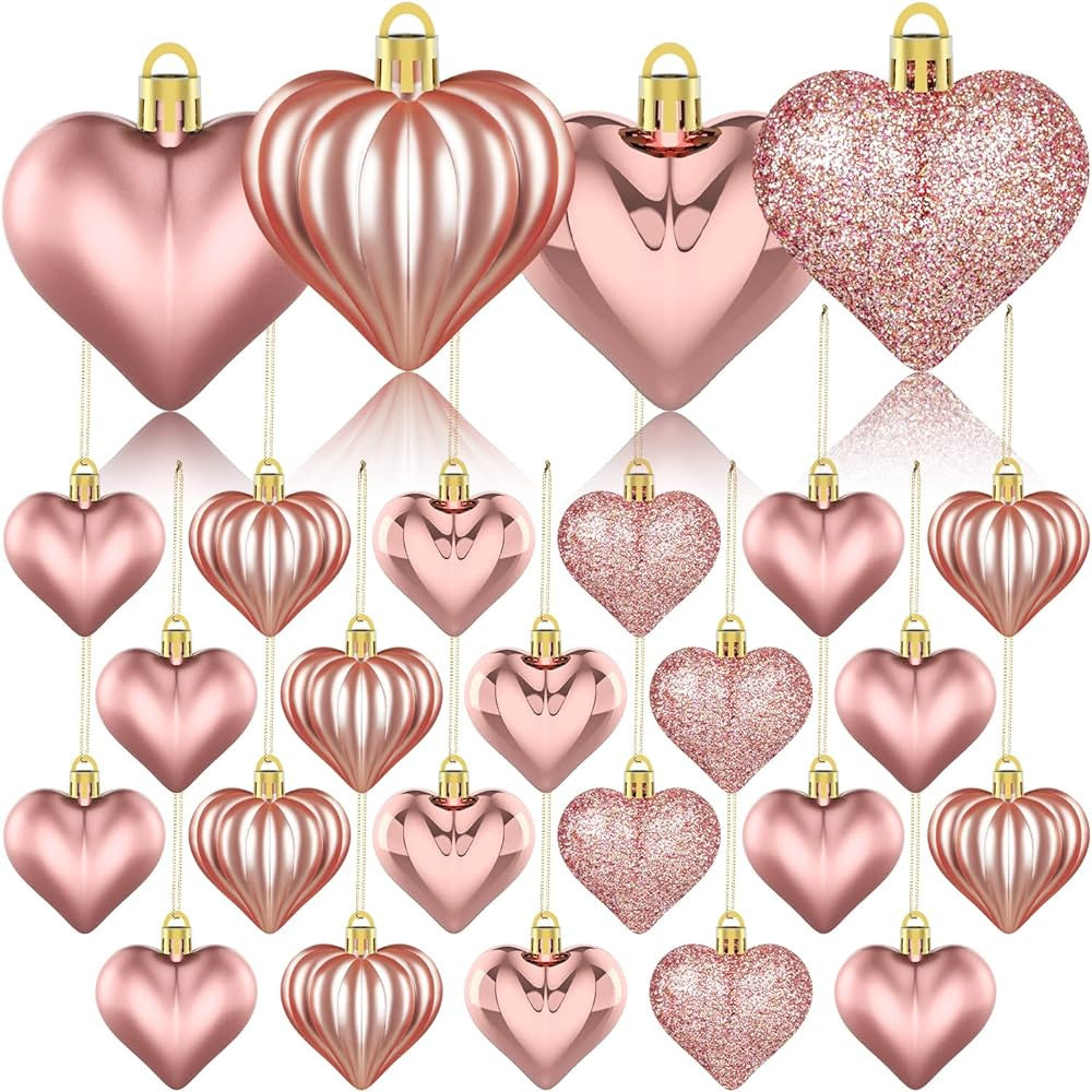 36Pcs Valentines Day Decor Heart Ornaments Rose Gold Heart Shaped Baubles Ornaments for Valentine... | Amazon (US)