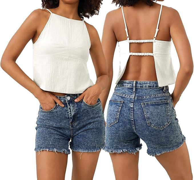 Women Sexy Backless Crop Tops Sleeveless Camisole Spaghetti Strap Corset Tank Top Summer Going Ou... | Amazon (US)