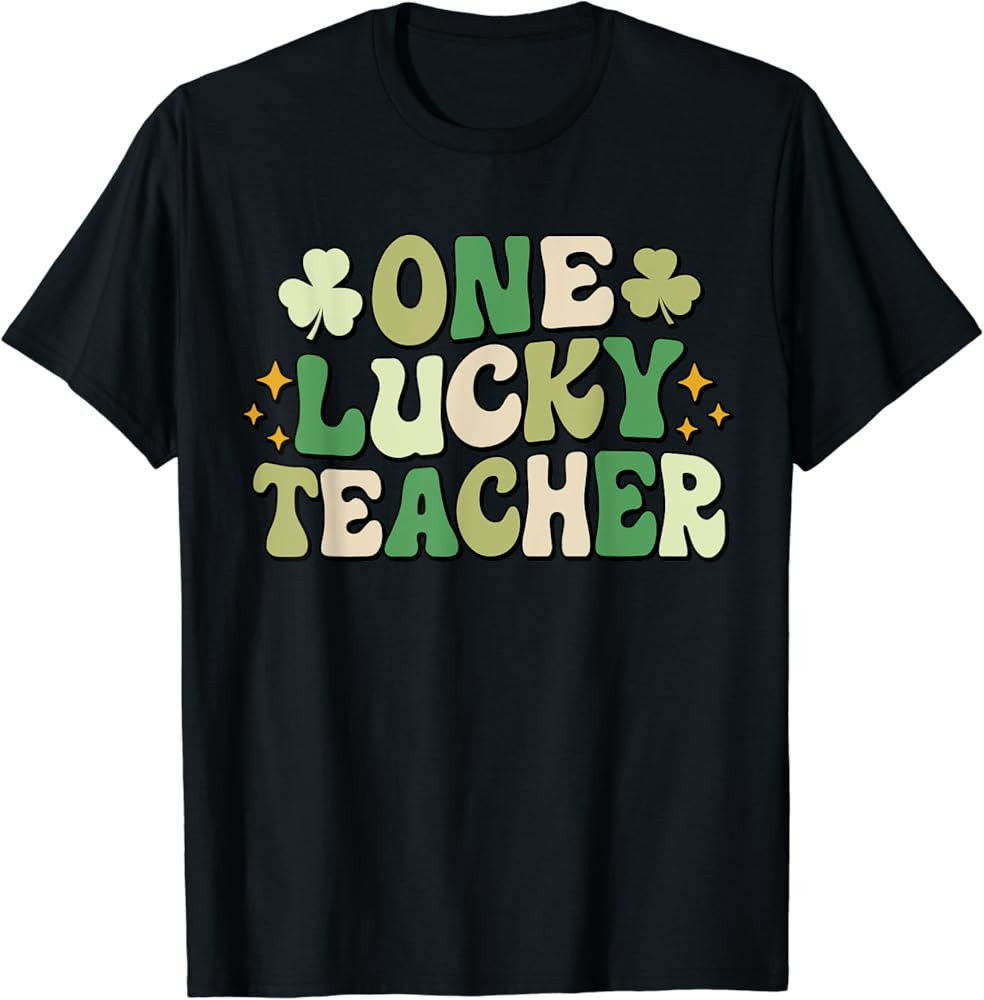 One Lucky Teacher Groovy Retro Teacher St Patrick's Day T-Shirt | Amazon (US)