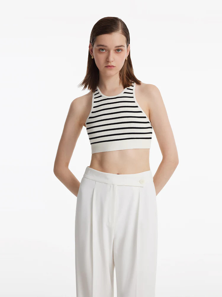 Striped Women Crop Tank Top - Black and White Stripe / S | GOELIA