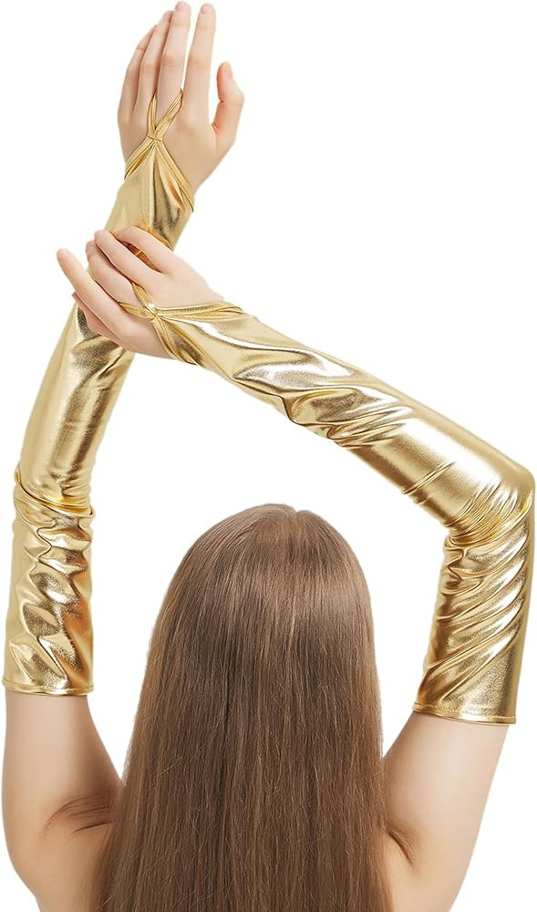 Long Fingerless Metallic Gloves Costume Women Opera Halloween Cosplay 1920s Great Gatsby Party Fo... | Amazon (US)