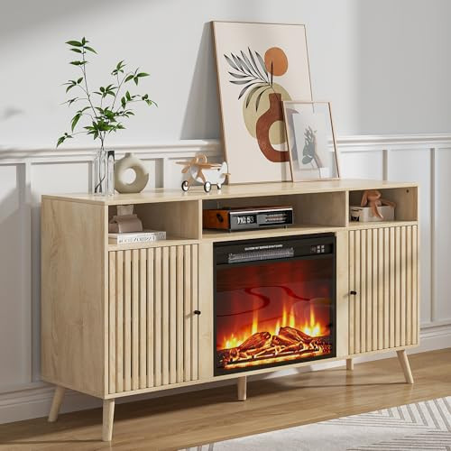 Fireplace TV Stand for Television up to 65 Inch with 23" Electric Fireplace, Fluted TV Stand, Modern Media Console Table with Adjustable Shelves, Entertainment Center for Living Room | Amazon (US)