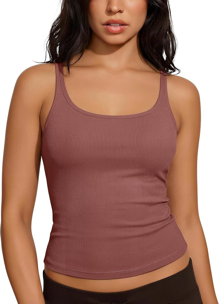 SUUKSESS Women Padded Cotton Ribbed Tank Tops Casual Summer Going Out Sleeveless Scoop Neck Basic... | Amazon (US)