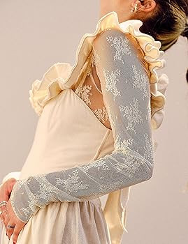 Ugerlov Women's Long Sleeve Mesh Top Mock Neck Sheer Blouse See Through Floral Lace Tops | Amazon (US)