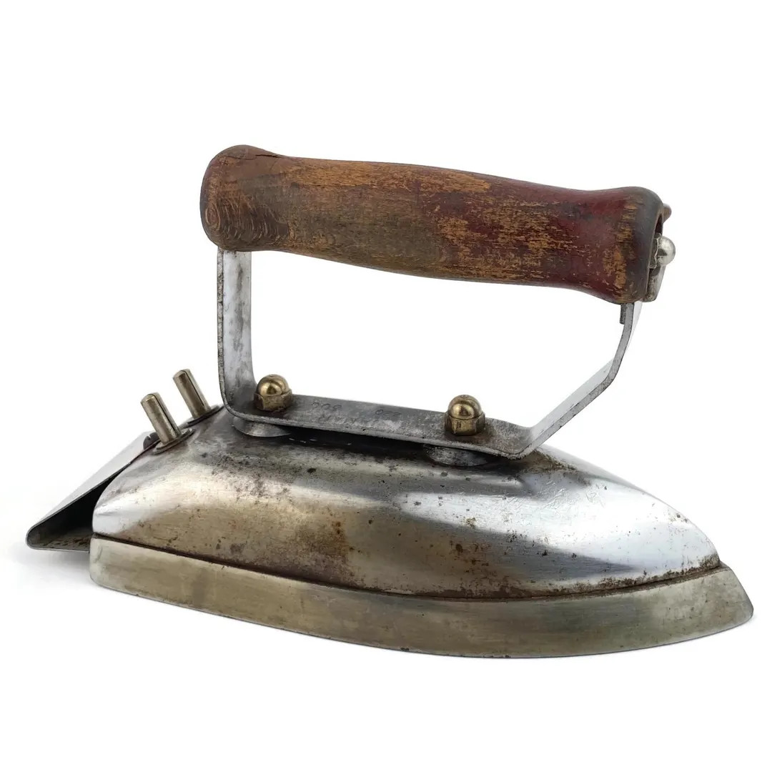 Vintage Electric Iron With Wooden Handle, Chrome Metal Press, 1950s Retro Laundry Tool, Industria... | Etsy (US)