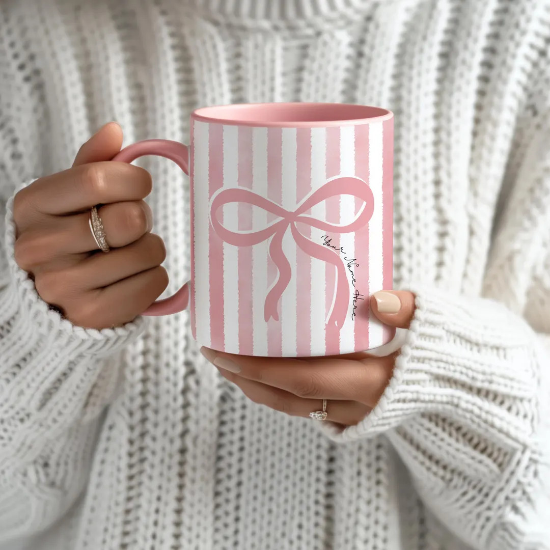 Coquette Bow Christmas Mug, Personalized Holiday Coffee Cup, Custom Name Gift for Her, Festive Ho... | Etsy (US)